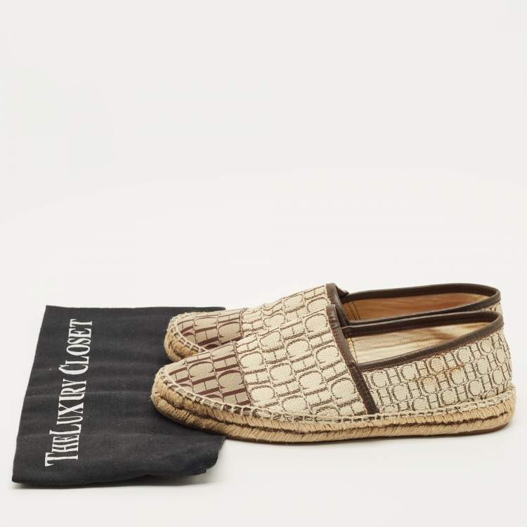 Pre Owned CH Carolina Herrera Size 38 Multicolor Monogram Canvas and Leather Espadrille Loafers