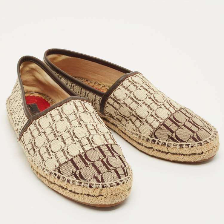 Pre Owned CH Carolina Herrera Size 38 Multicolor Monogram Canvas and Leather Espadrille Loafers