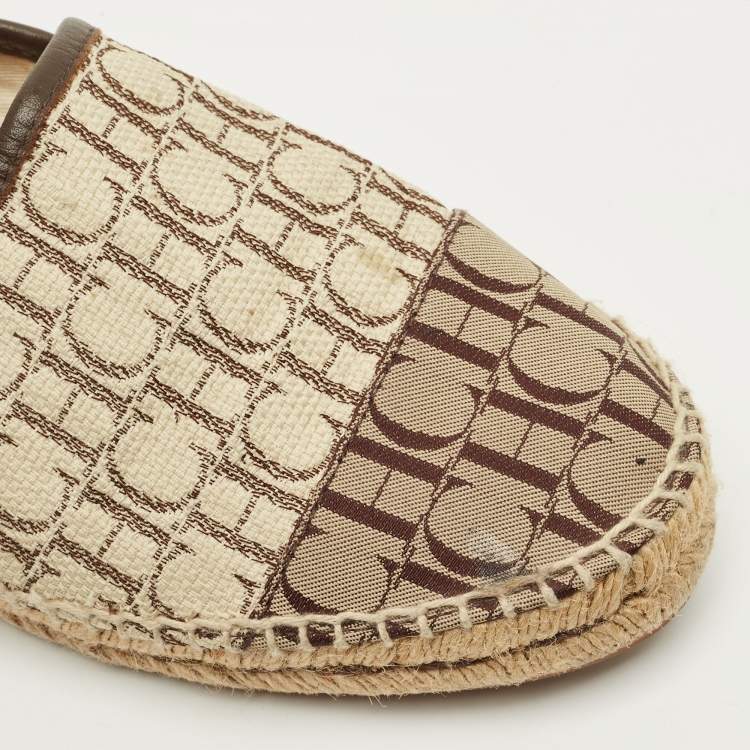 Pre Owned CH Carolina Herrera Size 38 Multicolor Monogram Canvas and Leather Espadrille Loafers