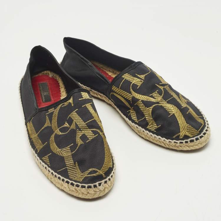 Pre Owned CH Carolina Herrera Size 38 Black Satin Espadrille Flats