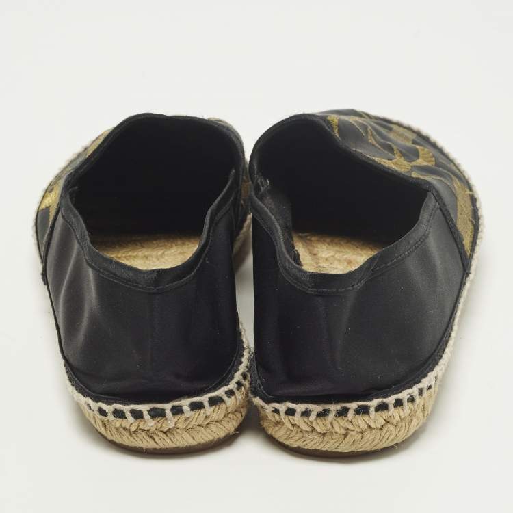 Pre Owned CH Carolina Herrera Size 38 Black Satin Espadrille Flats