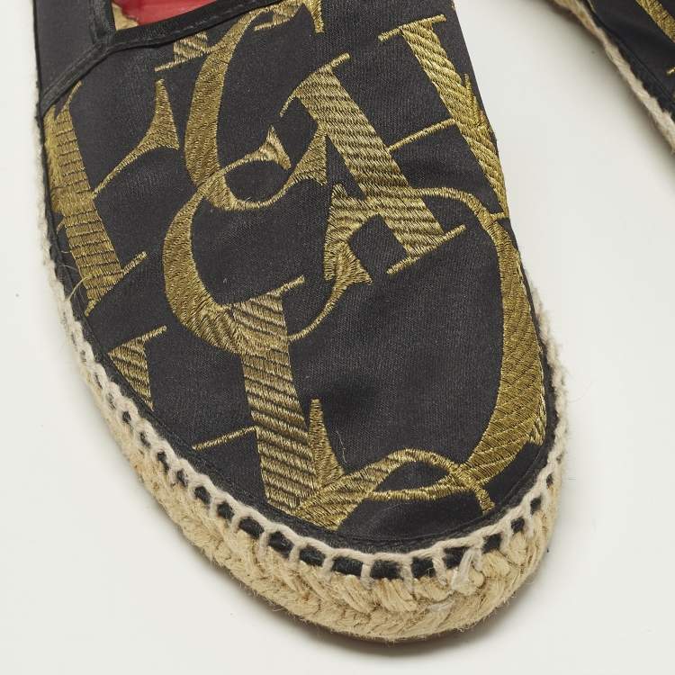 Pre Owned CH Carolina Herrera Size 38 Black Satin Espadrille Flats