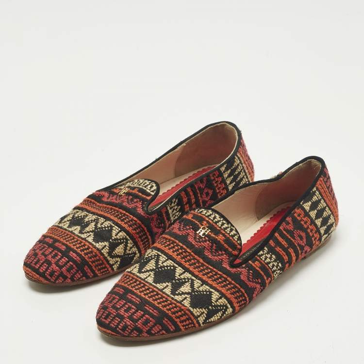 Pre Owned CH Carolina Herrera Size 37 Multicolor Woven Fabric Smoking Slippers