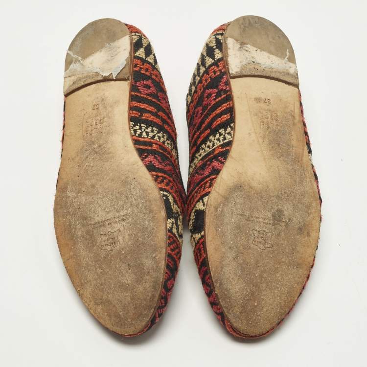 Pre Owned CH Carolina Herrera Size 37 Multicolor Woven Fabric Smoking Slippers