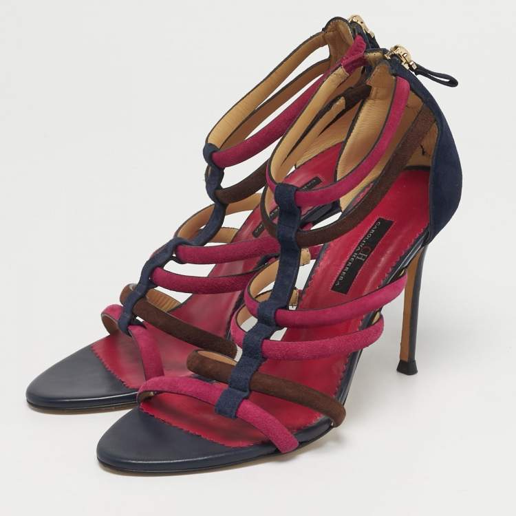 Pre Owned CH Carolina Herrera Size 38 Multicolor Suede Ankle Strap Sandals