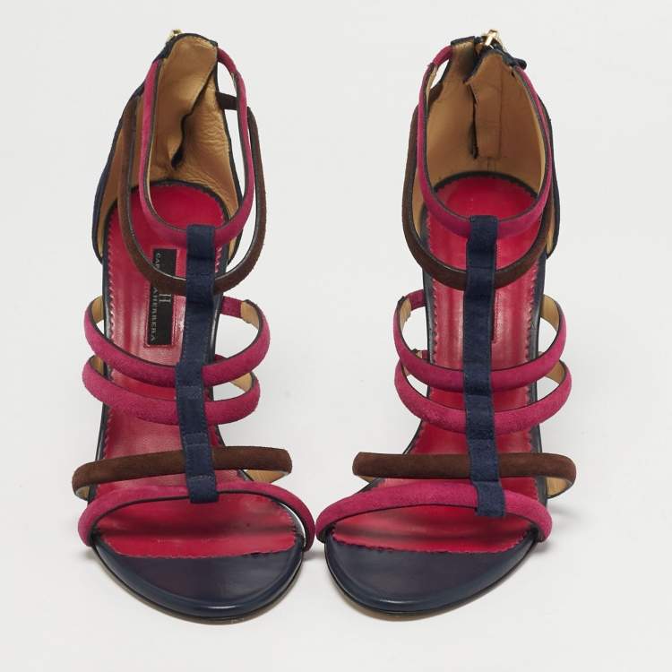 Pre Owned CH Carolina Herrera Size 38 Multicolor Suede Ankle Strap Sandals