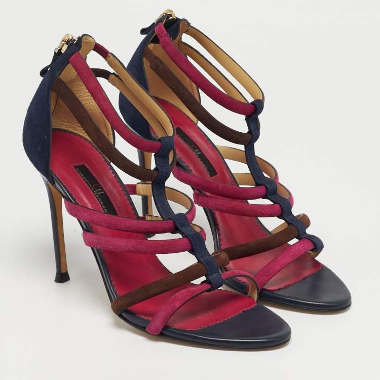 Pre Owned CH Carolina Herrera Size 38 Multicolor Suede Ankle Strap Sandals