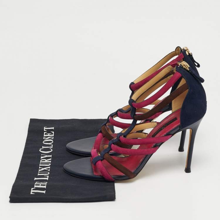 Pre Owned CH Carolina Herrera Size 38 Multicolor Suede Ankle Strap Sandals