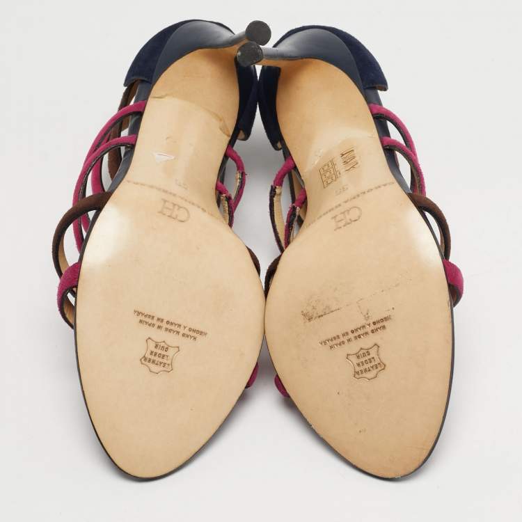 Pre Owned CH Carolina Herrera Size 38 Multicolor Suede Ankle Strap Sandals