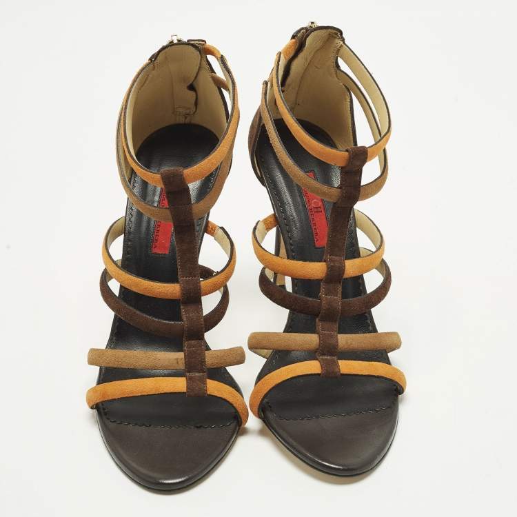 Pre Owned CH Carolina Herrera Size 38 Multicolor Suede Ankle Strap Sandals