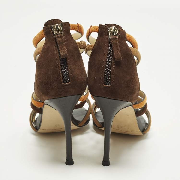 Pre Owned CH Carolina Herrera Size 38 Multicolor Suede Ankle Strap Sandals