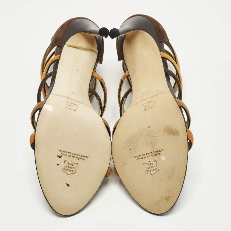 Pre Owned CH Carolina Herrera Size 38 Multicolor Suede Ankle Strap Sandals