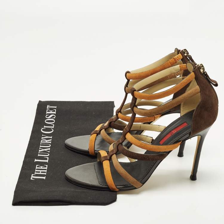 Pre Owned CH Carolina Herrera Size 38 Multicolor Suede Ankle Strap Sandals