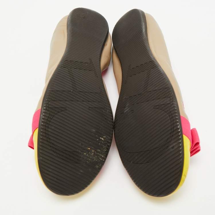 Pre Owned CH Carolina Herrera Size 38 Multicolor Leather and Patent Leather Scrunch Ballet Flats