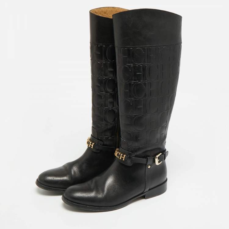 Pre Owned CH Carolina Herrera Riding Size 38 Black Leather Knee Length Boots