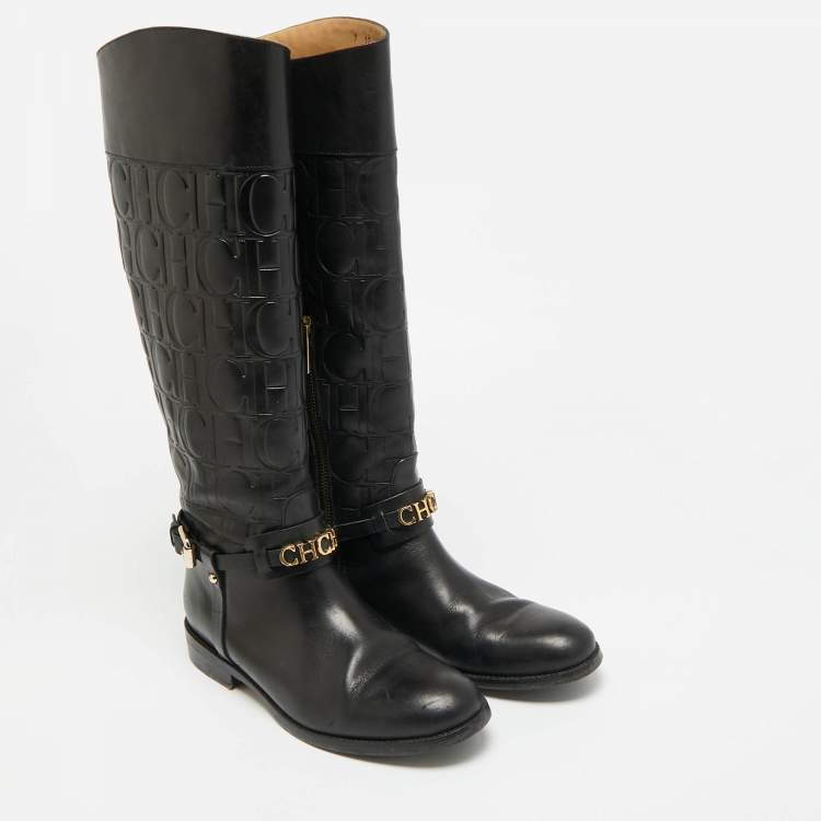 Pre Owned CH Carolina Herrera Riding Size 38 Black Leather Knee Length Boots