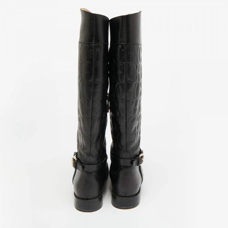 Pre Owned CH Carolina Herrera Riding Size 38 Black Leather Knee Length Boots