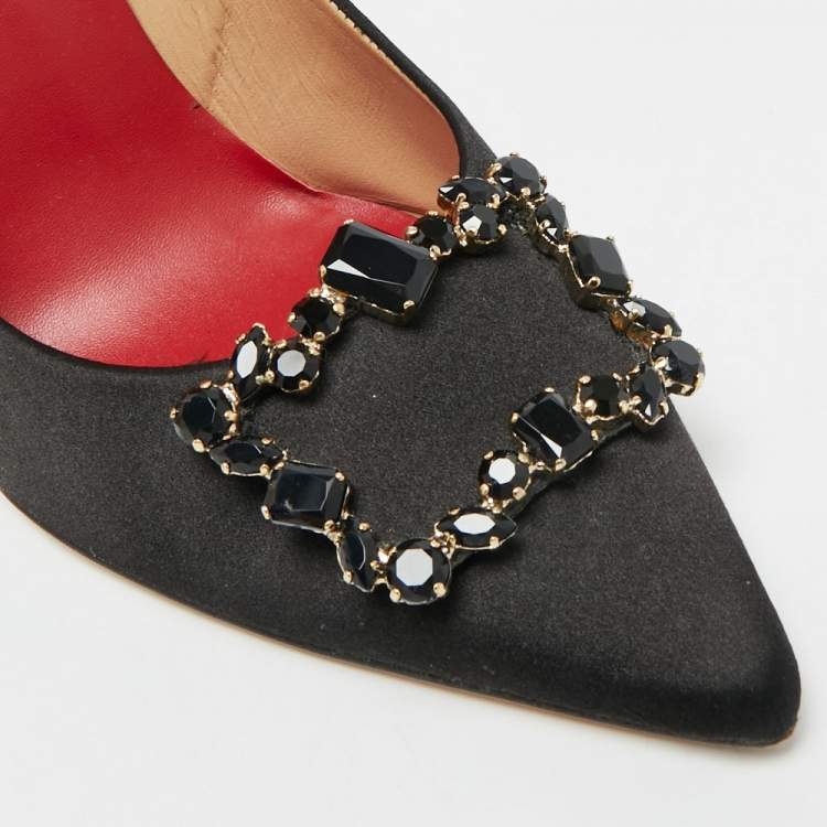 Pre Owned CH Carolina Herrera Size 40 Black Satin Crystal Embellished Pumps