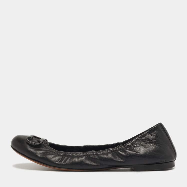 Pre Owned CH Carolina Herrera Size 38 Black Leather Ballet Flats
