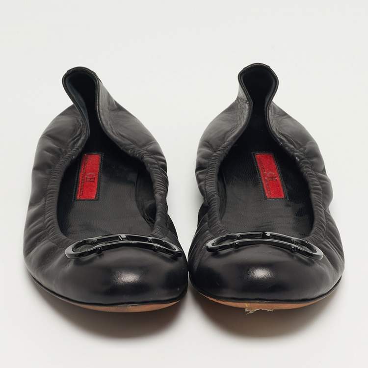 Pre Owned CH Carolina Herrera Size 38 Black Leather Ballet Flats