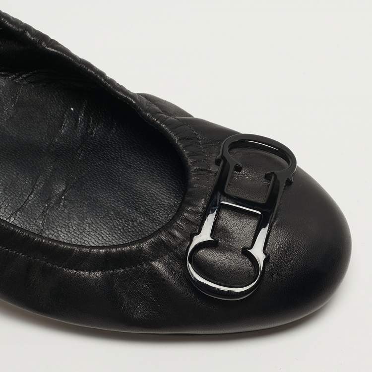 Pre Owned CH Carolina Herrera Size 38 Black Leather Ballet Flats