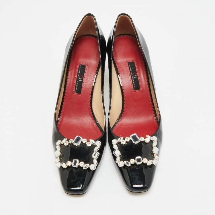 Pre Owned CH Carolina Herrera Size 38 Black Patent Leather Pumps