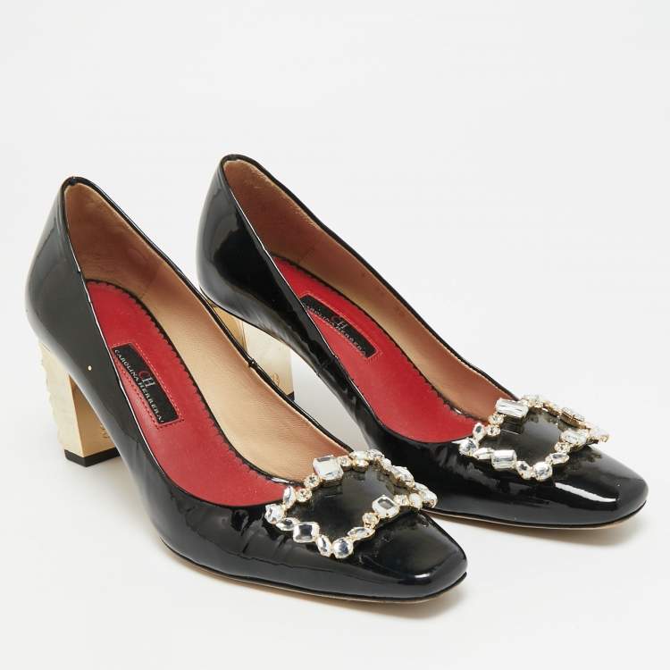 Pre Owned CH Carolina Herrera Size 38 Black Patent Leather Pumps