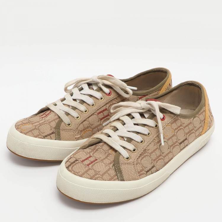 مملوكة مسبقًا CH Carolina Herrera Size 40 Beige Canvas Lace Up Sneakers
