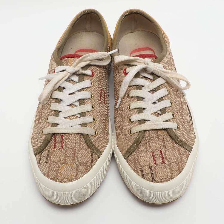 مملوكة مسبقًا CH Carolina Herrera Size 40 Beige Canvas Lace Up Sneakers
