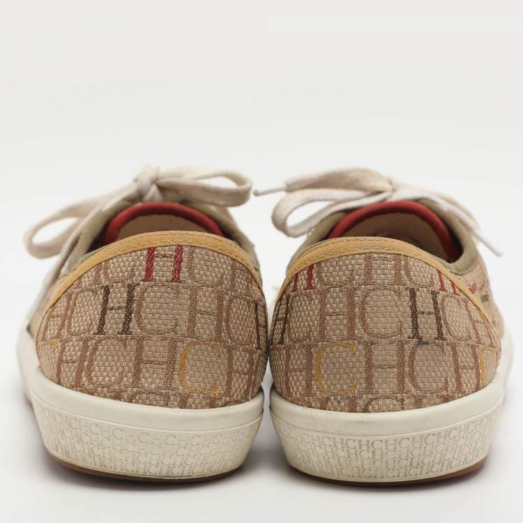 مملوكة مسبقًا CH Carolina Herrera Size 40 Beige Canvas Lace Up Sneakers