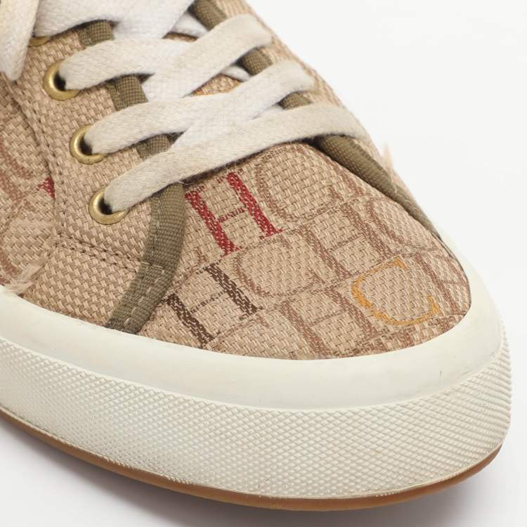 مملوكة مسبقًا CH Carolina Herrera Size 40 Beige Canvas Lace Up Sneakers