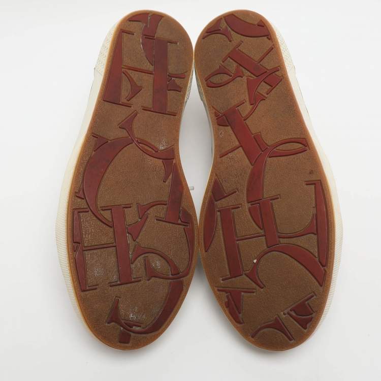 مملوكة مسبقًا CH Carolina Herrera Size 40 Beige Canvas Lace Up Sneakers