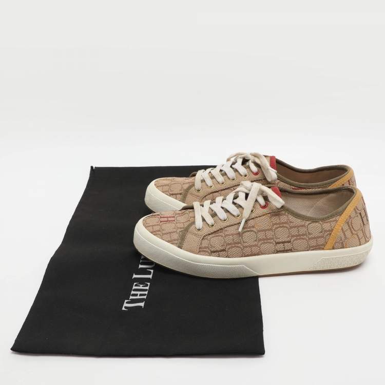 مملوكة مسبقًا CH Carolina Herrera Size 40 Beige Canvas Lace Up Sneakers