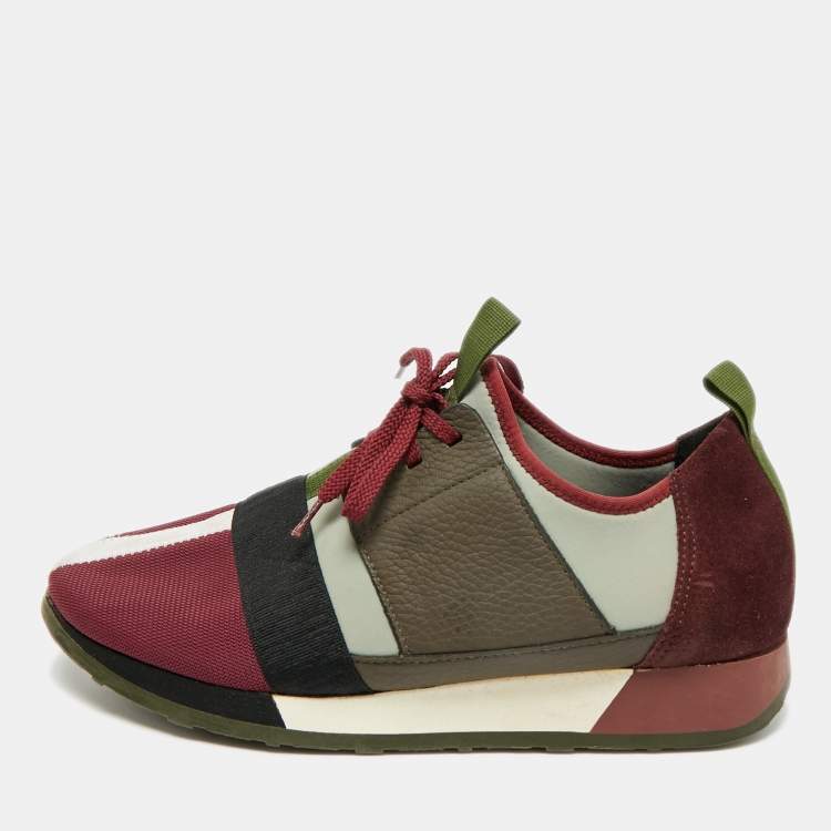 Pre Owned CH Carolina Herrera Size 40 Multicolor Knit Fabric and Leather Low Top Sneakers