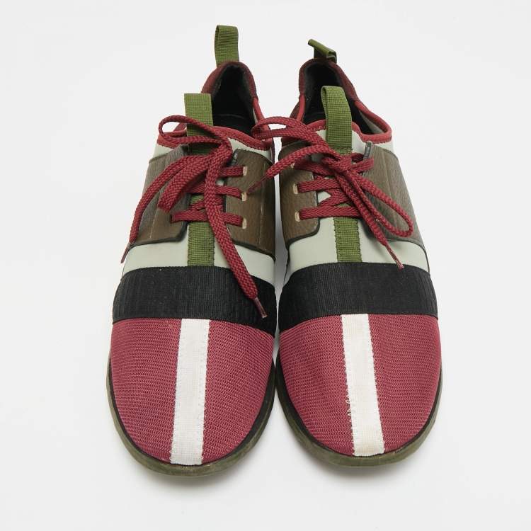 Pre Owned CH Carolina Herrera Size 40 Multicolor Knit Fabric and Leather Low Top Sneakers