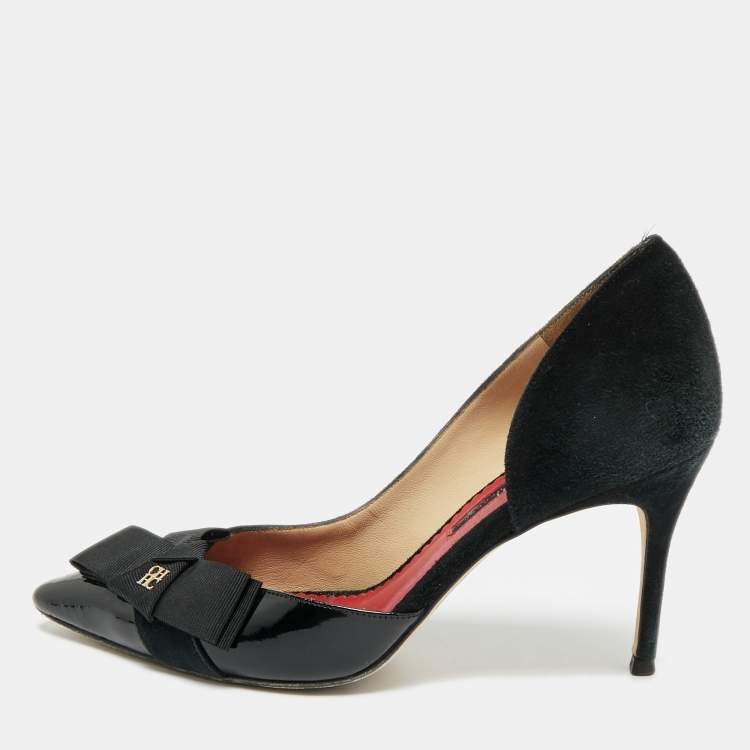 Pre Owned CH Carolina Herrera Size 37 Black Suede and Patent Leather Pointed Toe D'orsay Pumps