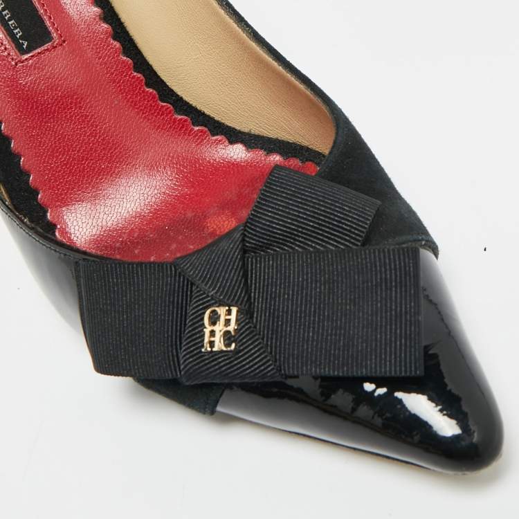 Pre Owned CH Carolina Herrera Size 37 Black Suede and Patent Leather Pointed Toe D'orsay Pumps