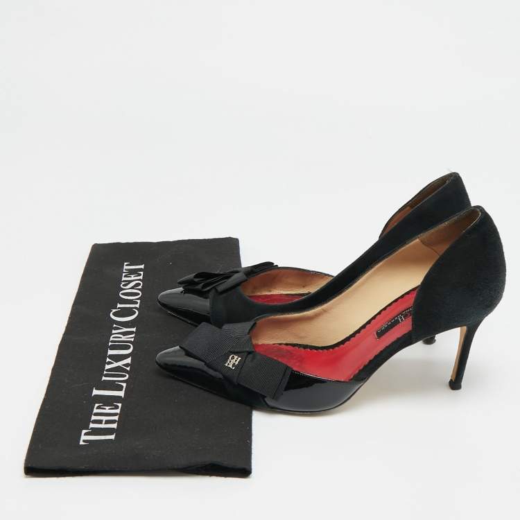 Pre Owned CH Carolina Herrera Size 37 Black Suede and Patent Leather Pointed Toe D'orsay Pumps