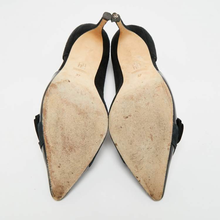 Pre Owned CH Carolina Herrera Size 37 Black Suede and Patent Leather Pointed Toe D'orsay Pumps