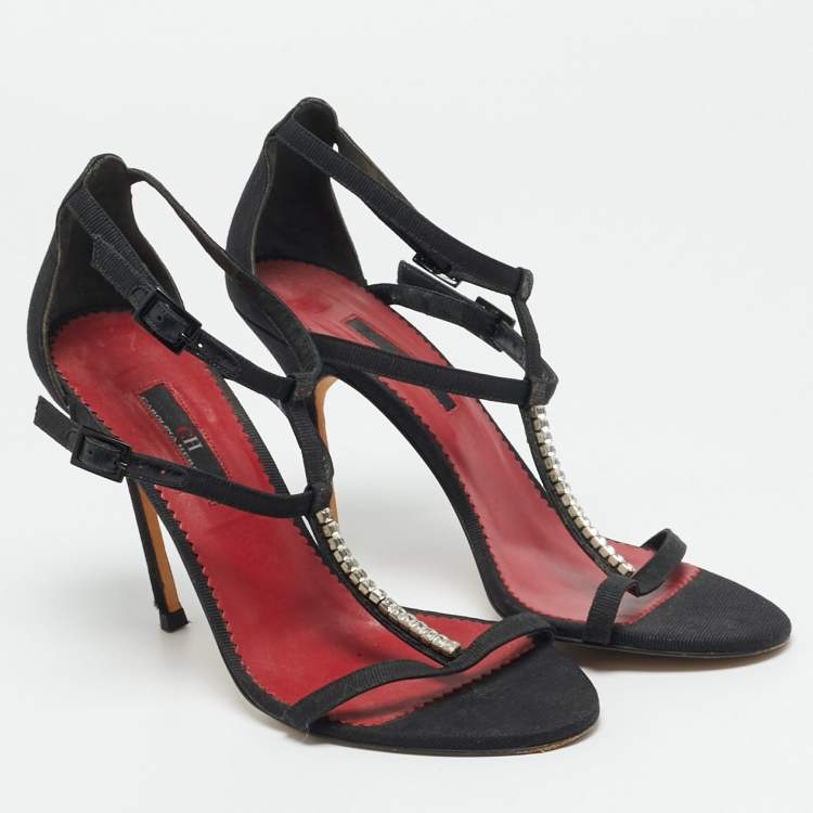 Pre Owned CH Carolina Herrera Size 37 Black Canvas Ankle Strap Sandals