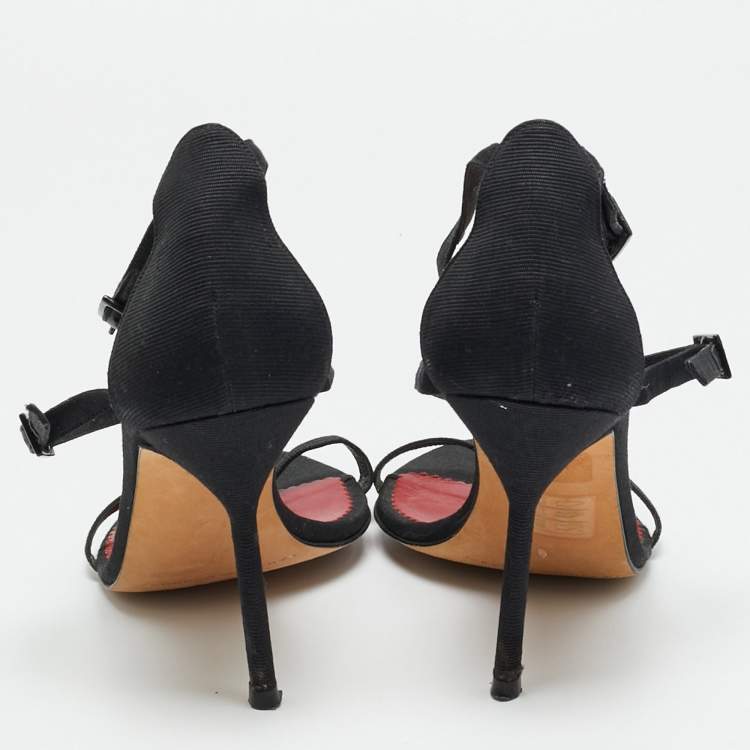 Pre Owned CH Carolina Herrera Size 37 Black Canvas Ankle Strap Sandals