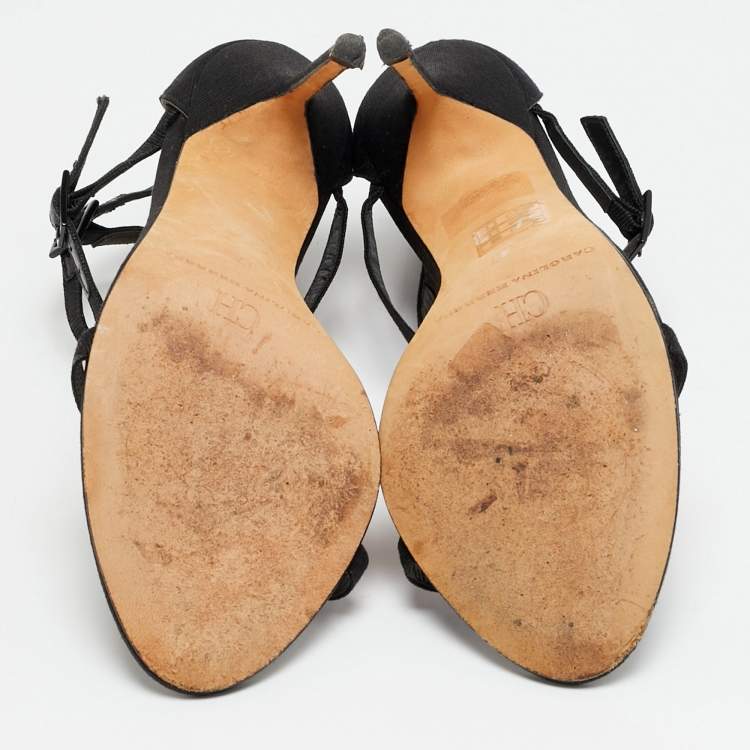 Pre Owned CH Carolina Herrera Size 37 Black Canvas Ankle Strap Sandals