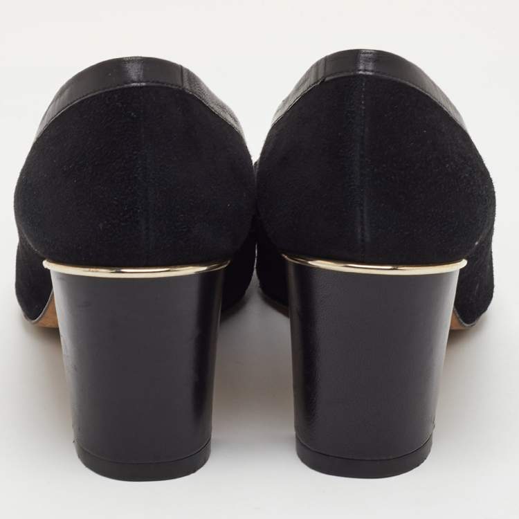 Pre Owned CH Carolina Herrera Bow Size 38 Black Leather and Suede Pointed Toe Pumps