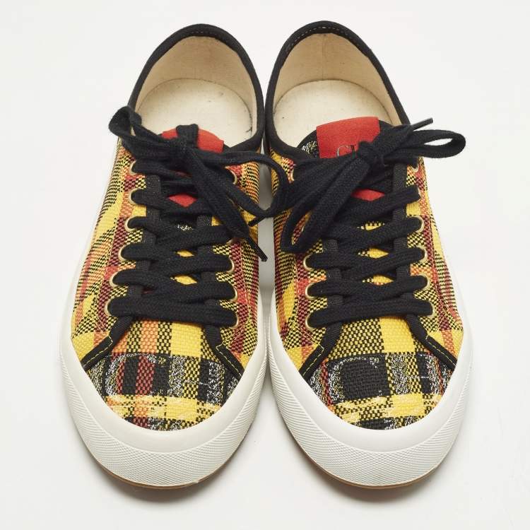 Pre Owned CH Carolina Herrera Size 38 Multicolor Check Canvas Low Top Sneakers