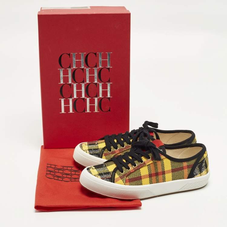 Pre Owned CH Carolina Herrera Size 38 Multicolor Check Canvas Low Top Sneakers