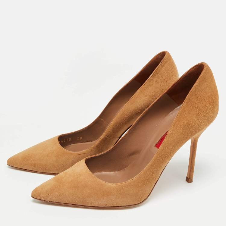 Pre Owned CH Carolina Herrera Size 38 Brown Suede Pointed Toe Pumps