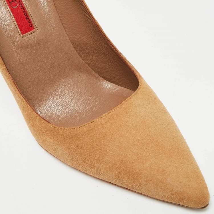 Pre Owned CH Carolina Herrera Size 38 Brown Suede Pointed Toe Pumps