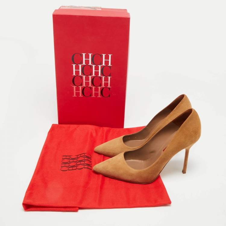 Pre Owned CH Carolina Herrera Size 38 Brown Suede Pointed Toe Pumps