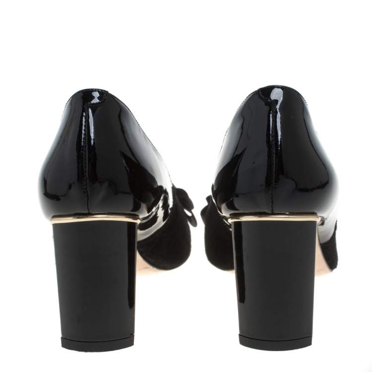 Pre Owned Carolina Herrera Black Patent Leather And Suede  Bow Pumps Size 36