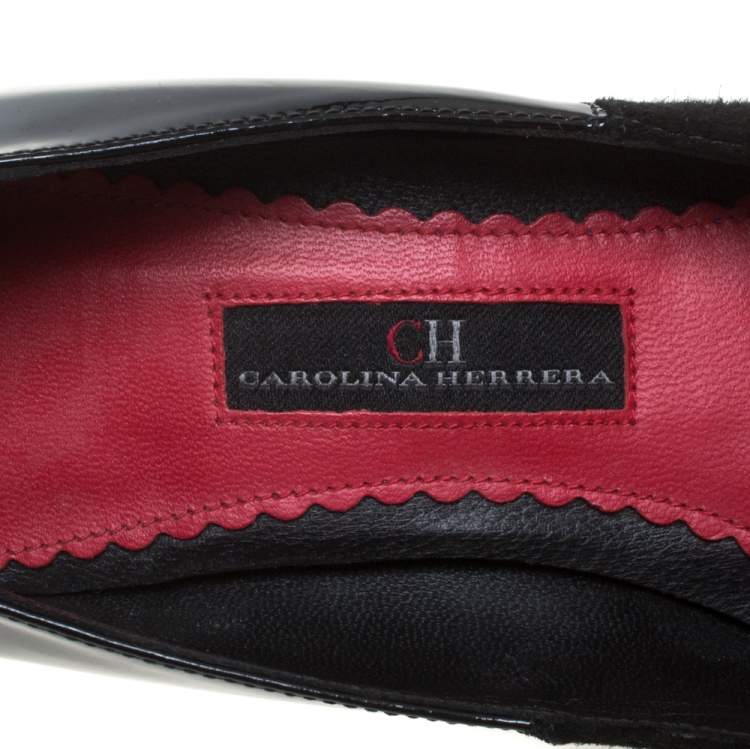 Pre Owned Carolina Herrera Black Patent Leather And Suede  Bow Pumps Size 36